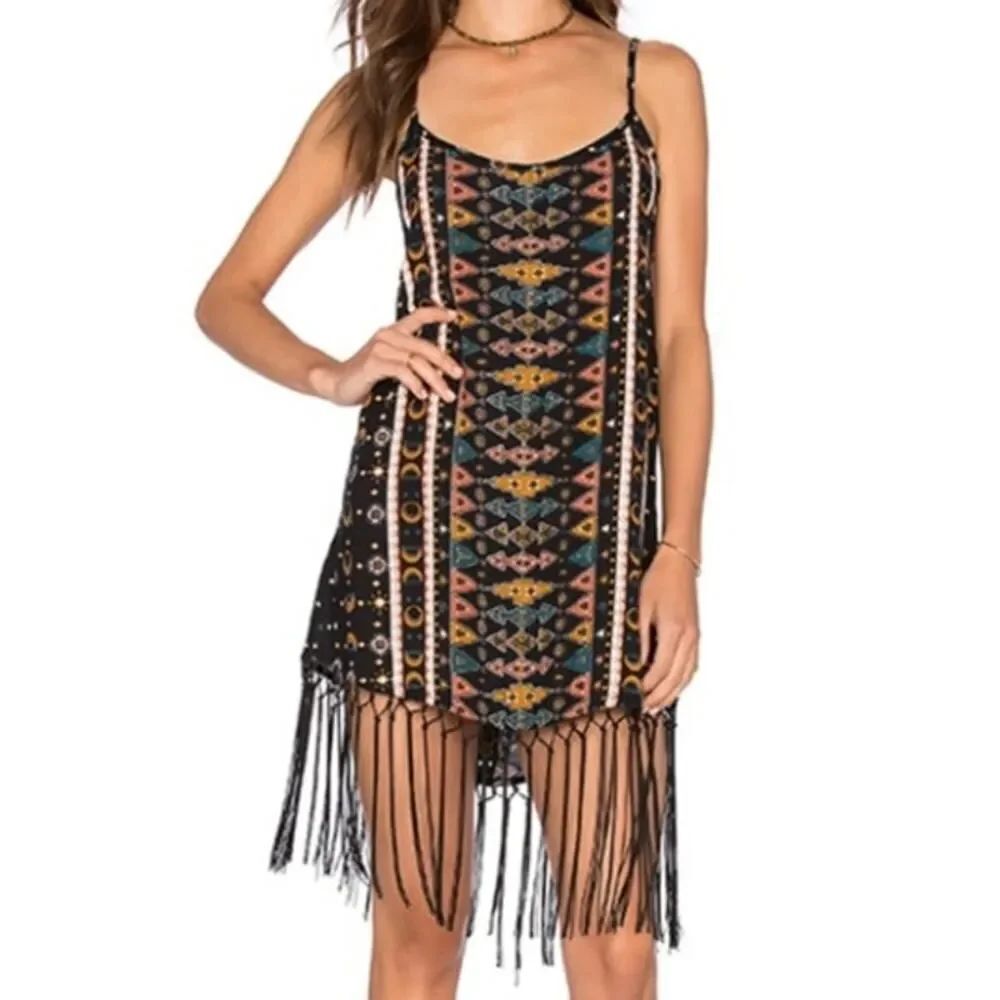 Cleobella Aquarius Tribal Print Fringe Dress Sz. XS
